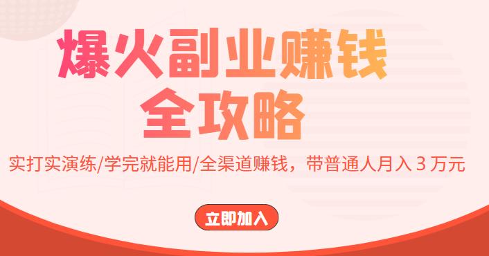 爆火副业赚钱全攻略：实打实演练/学完就能用/全渠道赚钱，带普通人月入３万元！-YOUYOU资源网-精品资源共享网-软件资源-源码资源-教程资源丨YOUYOULL.COM